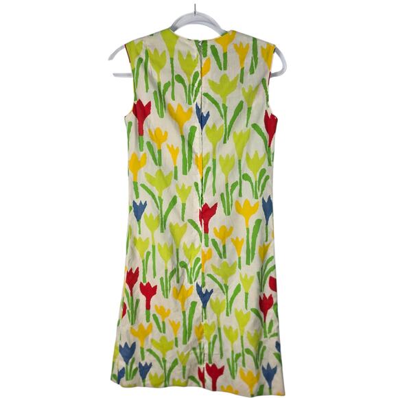 Vintage 60s Tanner of North Carolina Tulip Print Mini Shift Dress Sleeveless 8 - Picture 4 of 10